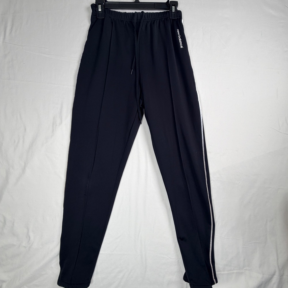 New Balance Mens Track Pants Black White Stripe Zip Ankle Joggers Medium RN96937